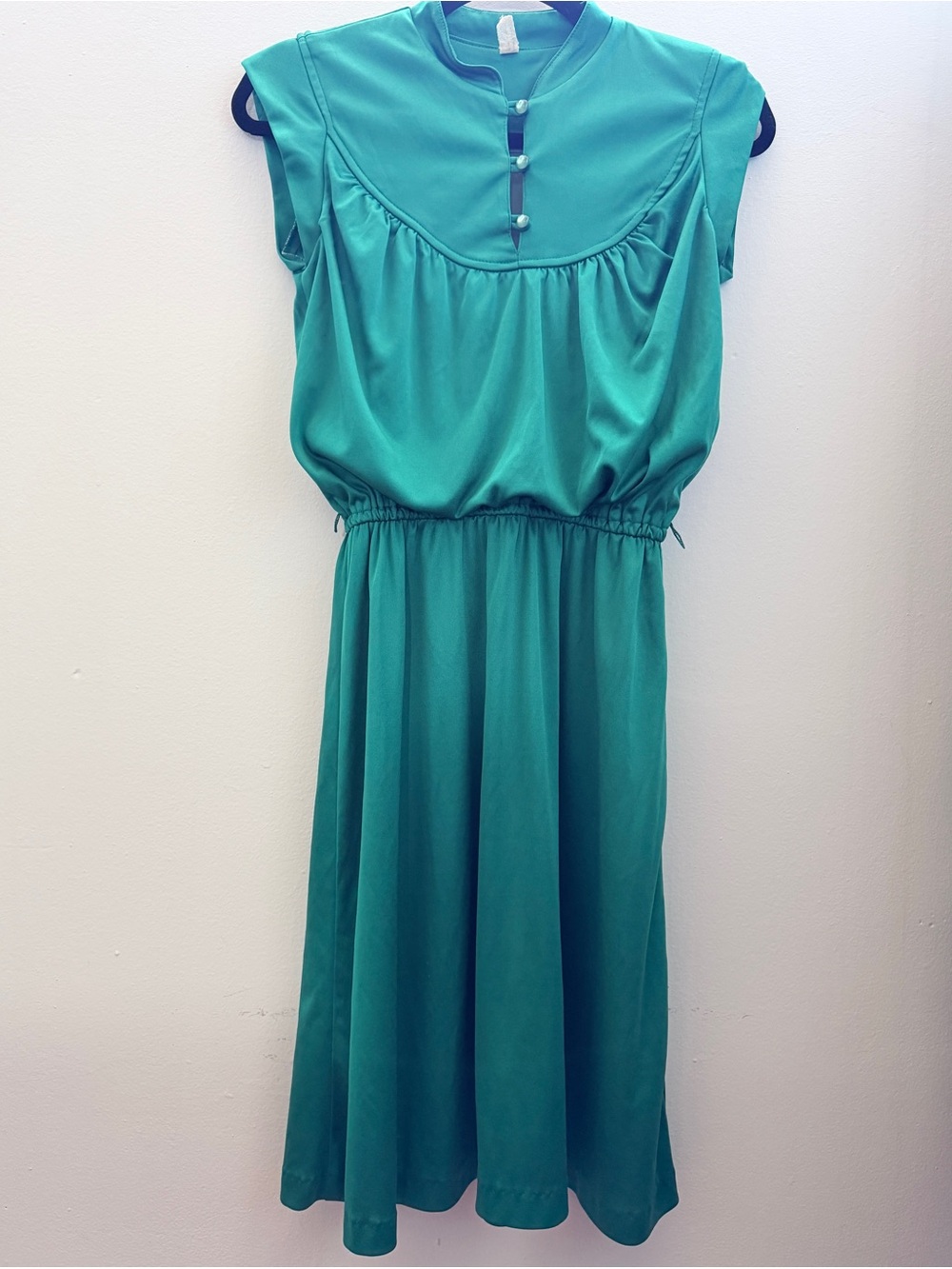 Women's Teal Sleeveless Gathered Waist Dress